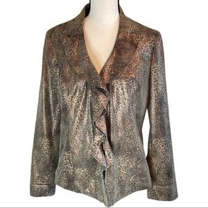 Chicos Faux Leather Cheetah Print Jacket Size Small